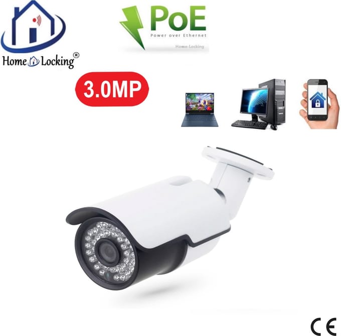 Home-Locking POE IP-camera bullet met bewegingsdetectie 3.0MP. C-1206