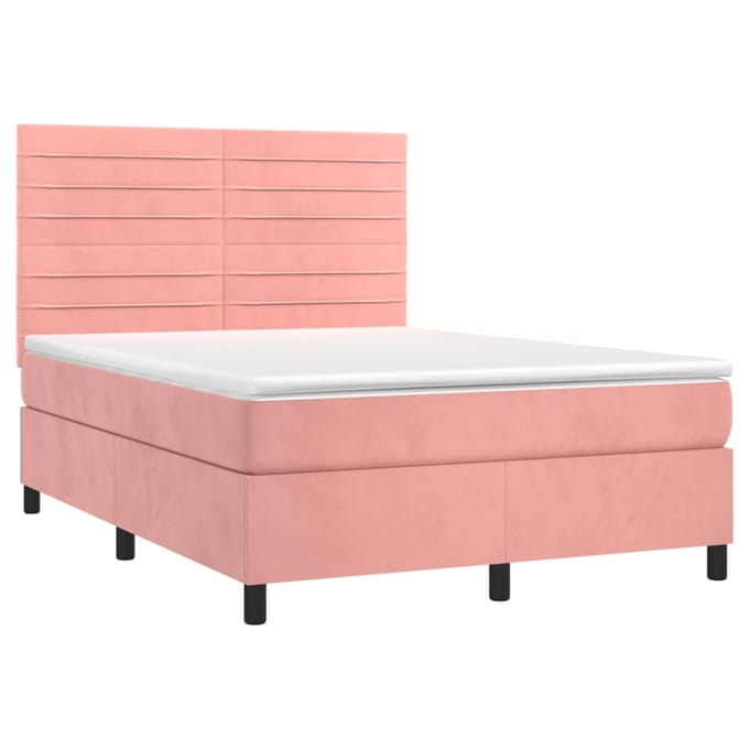 vidaXL - Boxspring - met - matras - en - LED - fluweel - roze - 140x190 - cm
