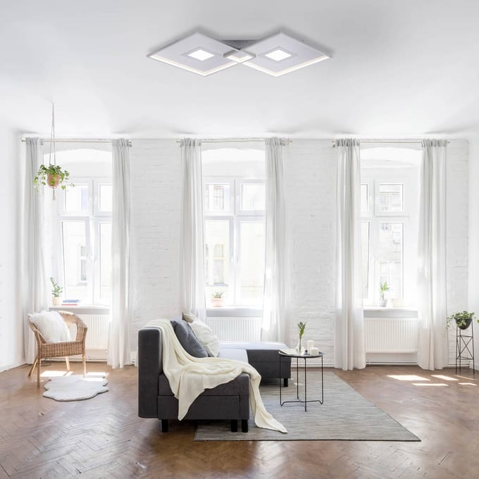 Paul Neuhaus LED plafondlamp Amara, twee vierkanten, zilver