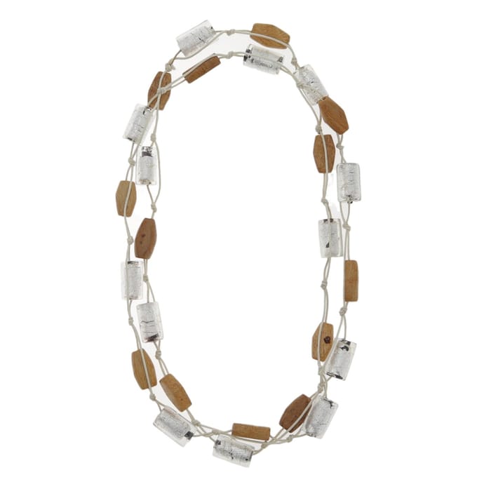 Behave – ketting – lang design met houten en glaskralen – boho stijl