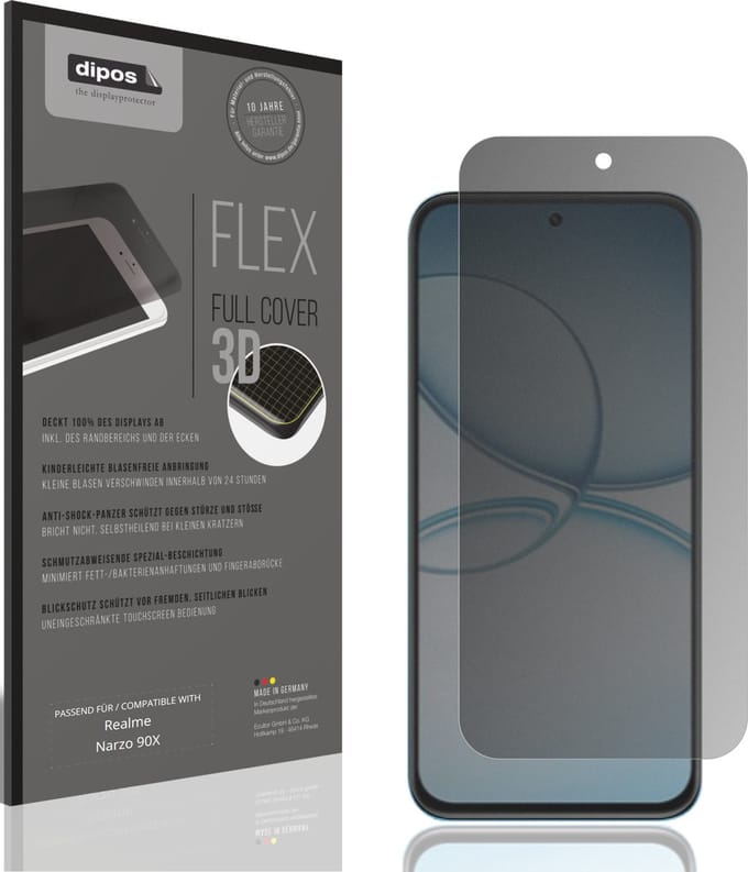 dipos FLEX – Matte Privacy Screenprotector geschikt voor Realme Narzo 90X | Volledige Schermbescherming | Case-Friendly