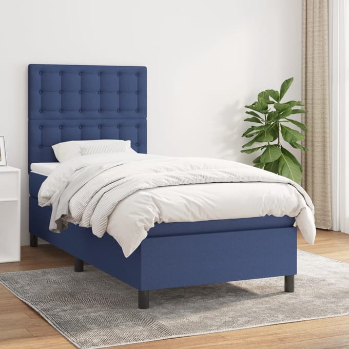 vidaXL - Boxspring - met - matras - stof - blauw - 100x200 - cm