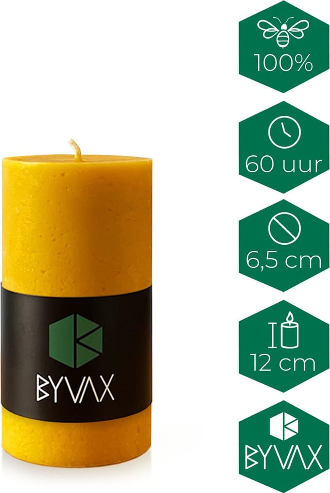 Bijenwas Stompkaars Rustiek | 12cm Hoog | 100% Zuivere bijenwas kaars | Handgemaakt
