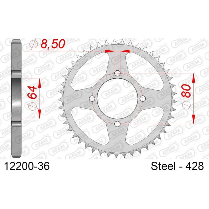 Stalen tandwiel Afam 428 36 dents