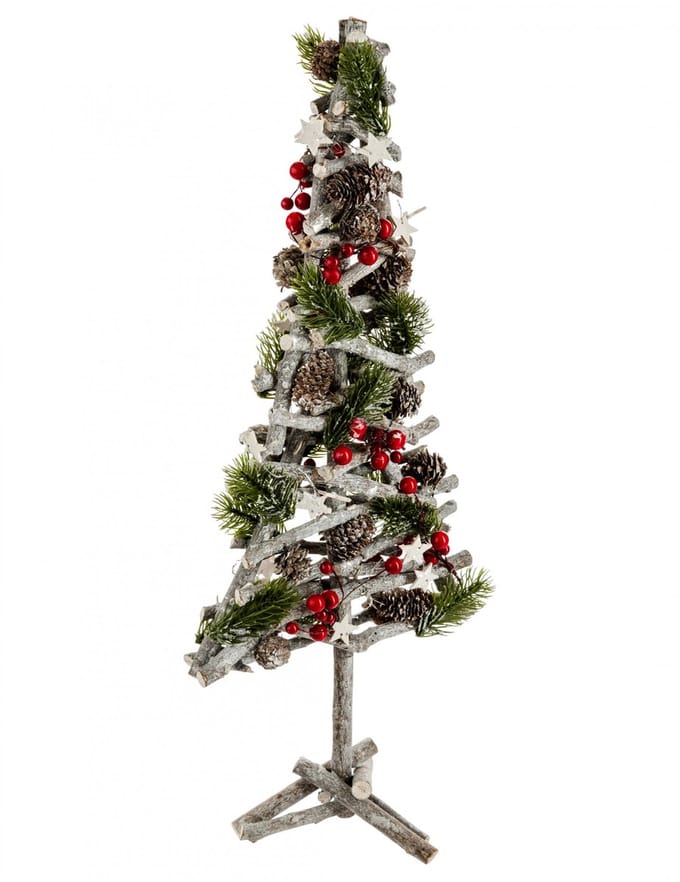 JJA - Houten kerstboom met bessen en dennenappels 57 cm