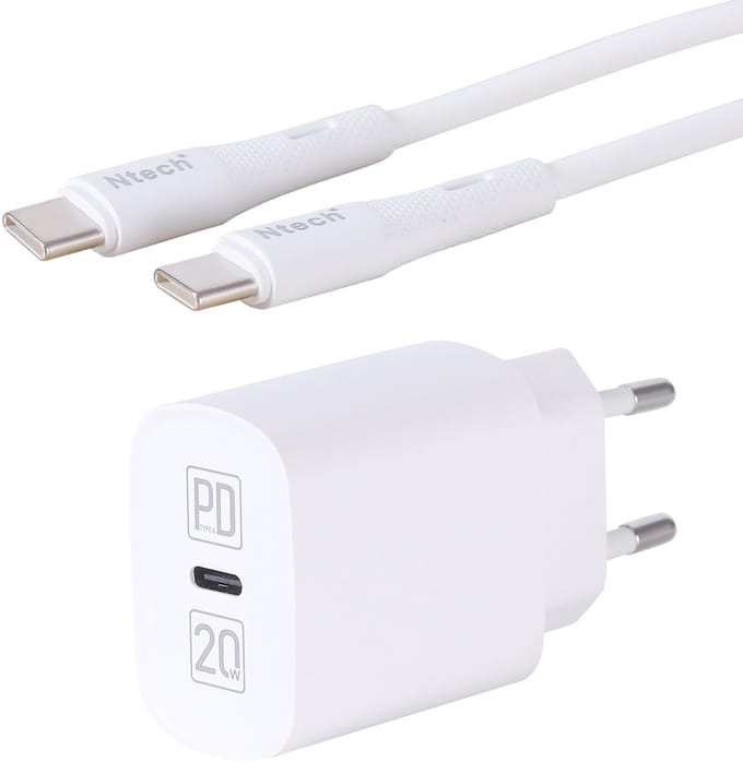 USB C Adapter Snellader Oplader 20W met USB C naar USB C kabel 1M
