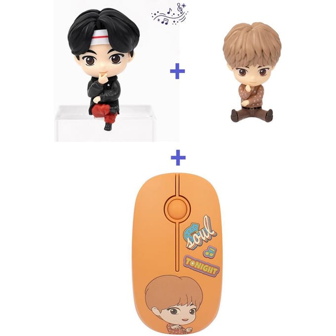 BTS(Bangtan-jongens) 2 Monitor Figuur(Magische Deur+Dynamiet) + Draadloze Muis SET, TinyTan, Officieel, Origineel, Authentiek, KPOP, idool