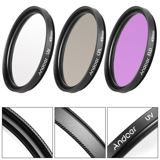 49MM UV,CPL,FLD filterkit + dop / zonnekap voor Nikon Canon Pentax DSLR 55 mm gray