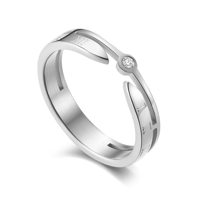Bague Femme Diamants Incrustés Chiffres Romains Or Rose Élégante Accessoire Bague Style Coréen 9# white
