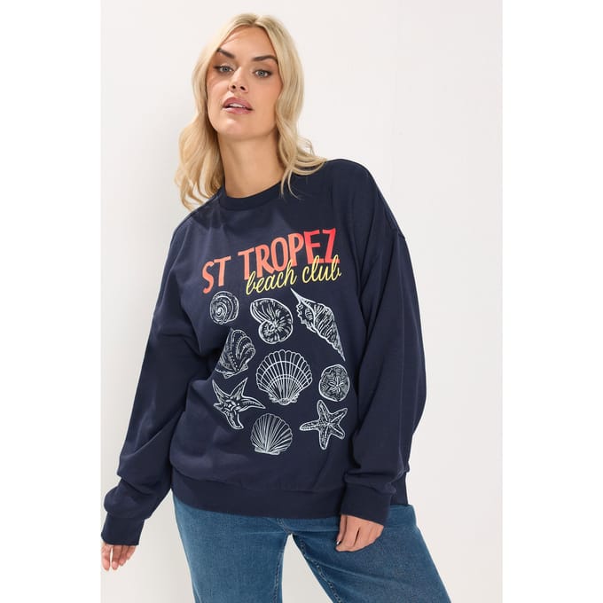 Yours Marineblauw 'St Tropez' Sweatshirt Met Schelpen Size 48