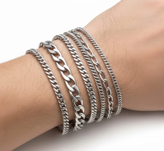 6-delige set roestvrijstalen heren armbanden