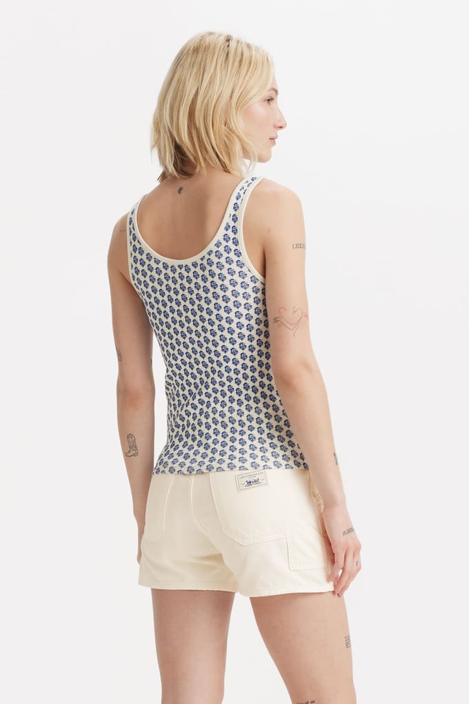 Levi's Essential Rib Tank Aditi Block Print Egret Taglia: L | Canottiere Outlet | Donna