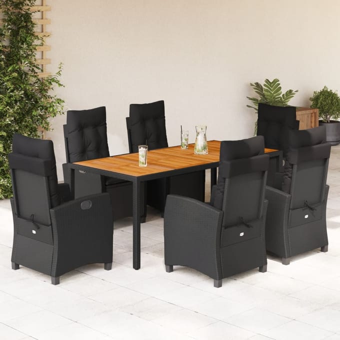 vidaXL - 7-delige - Tuinset - met - kussens - poly - rattan - zwart