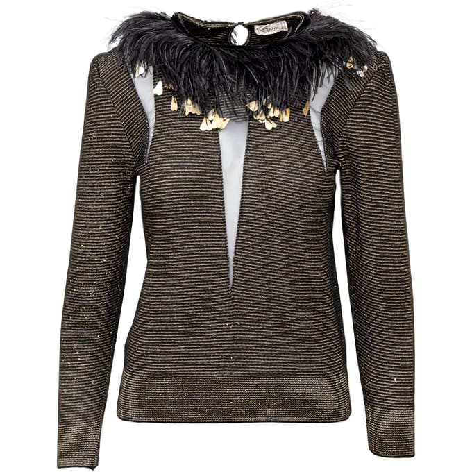 Valentino Boutique Top met verenversiering - jaren '80