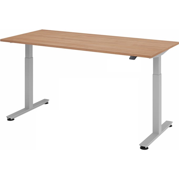 Ulm bureau, elektrisch in hoogte verstelbaar, T-basis, B 1800 mm, notenhouten afwerking