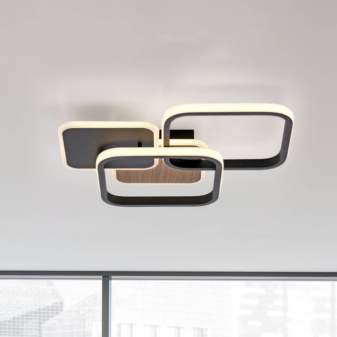 JUST LIGHT. GmbH LED plafondlamp Sevent, hoekig 3.000 K houtkleurig