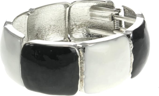 Behave - Armband - Zwart wit bangle met blokmotief - Retro chic - 17 cm