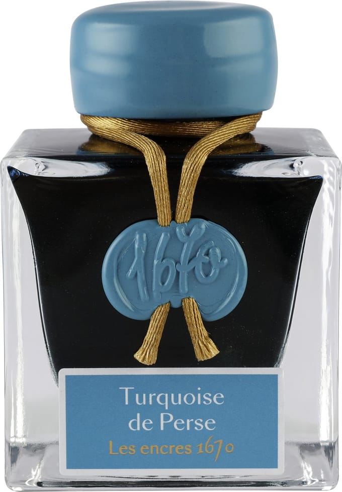 Jacques Herbin Vulpen inkt - Inkt 1670 - Turquoise de Perse - 50 ml - Turquoise - Gouden glitters