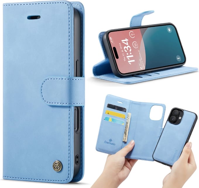 Cityhoesje â“ iPhone 16 Plus â“ 2 in 1 â“ Bookcase - Licht Blauw