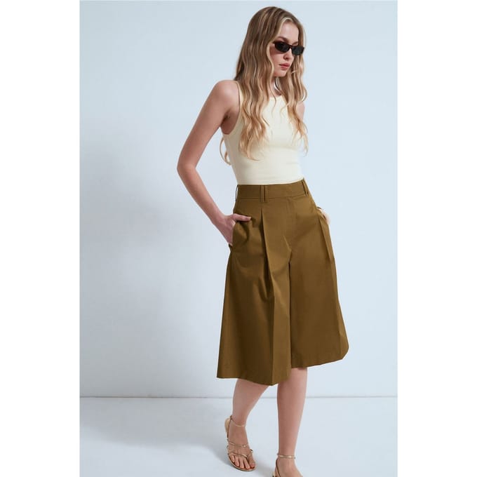 Hoge Taille Katoenen Poplin Capri Shorts