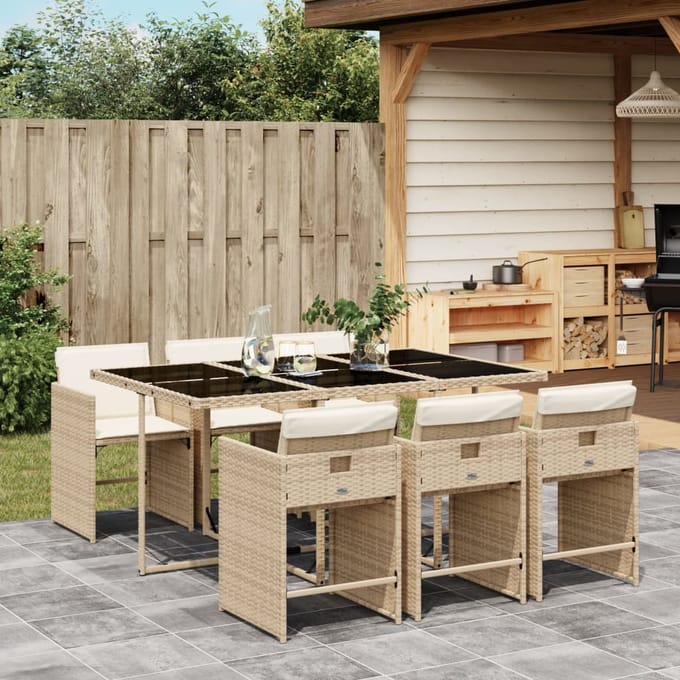 vidaXL - 7-delige - Tuinset - met - kussens - poly - rattan - beige