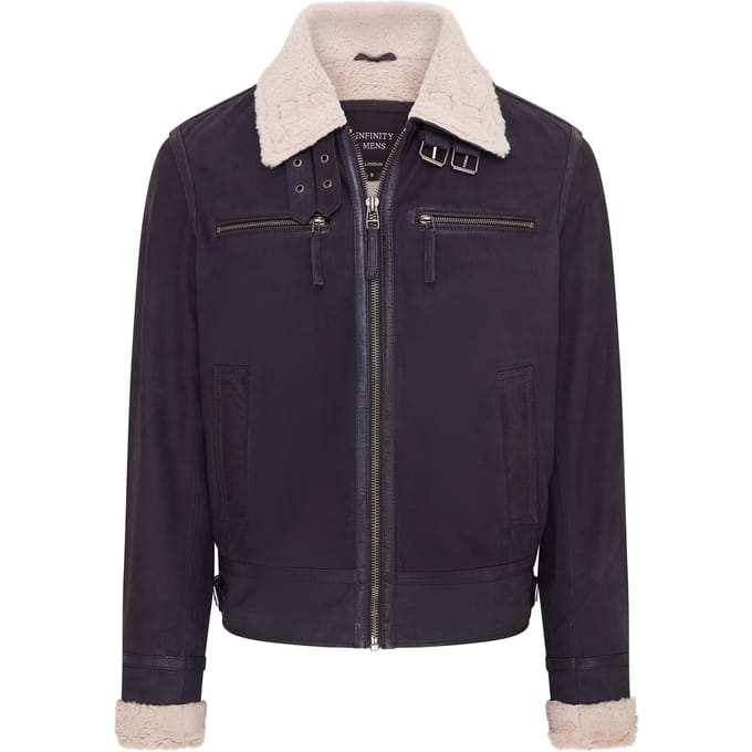 Heren blauw echt schaap suède bomber pilotenjack - Sandnes