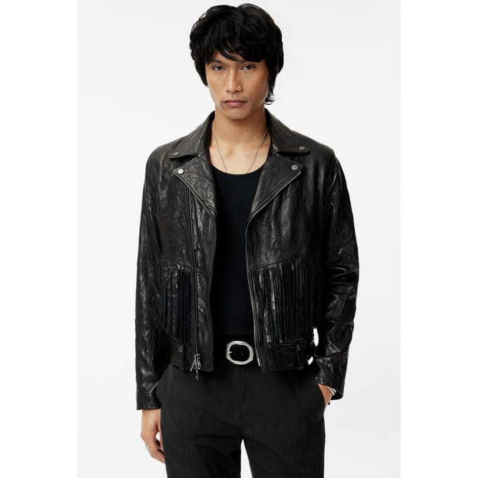 John Varvatos Fringe Biker Jacket Black Taglia: 48 | Giacche di pelle Outlet | Uomo | Nero