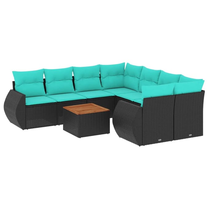 vidaXL - 9-delige - tuinbankset - met - kussens - van - zwart - polyrotan