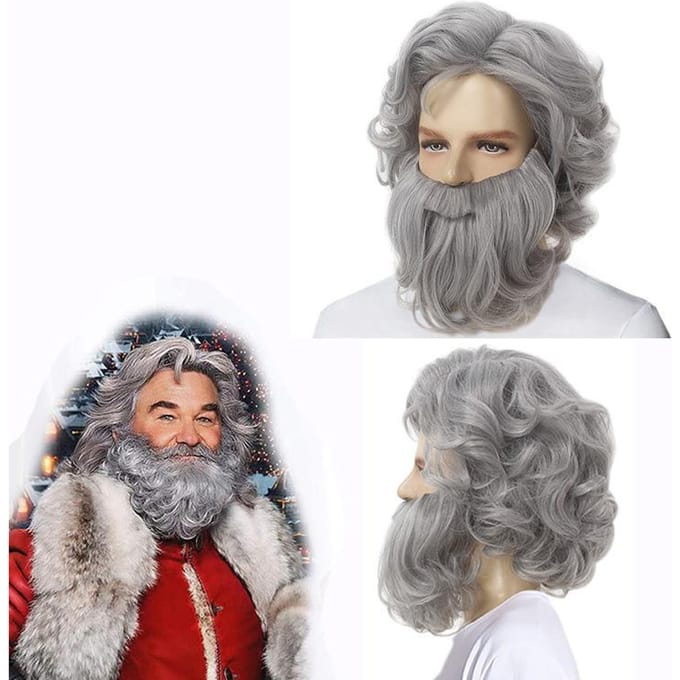 Set perruque et barbe pour personnes âgées, perruque longue bouclée grise Adult size gris