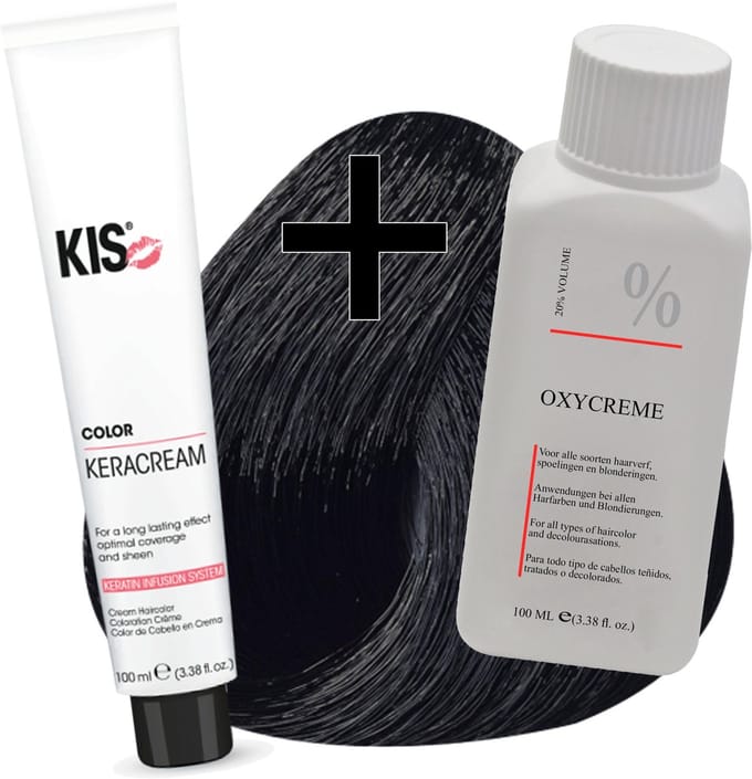 KIS haarverfset - 1N Zwart  - haarverf & waterstofperoxide