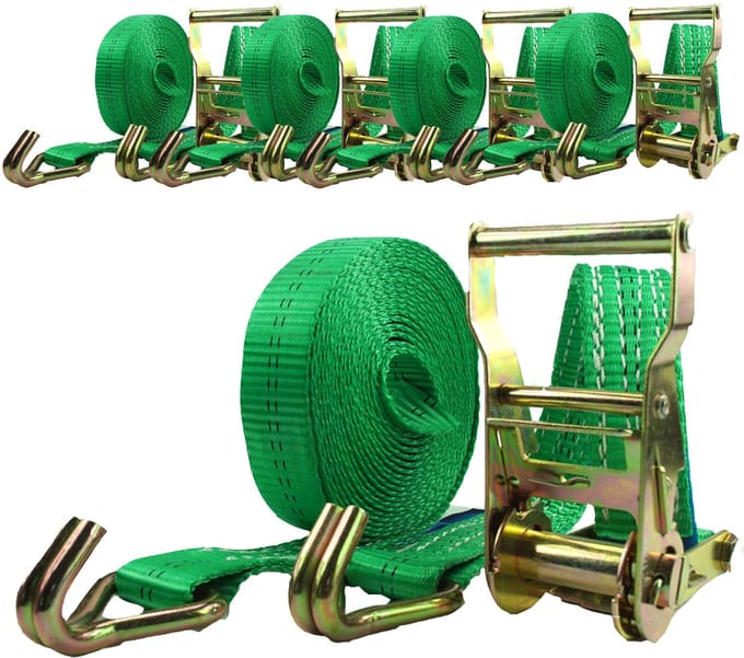5x Professionele ratelsjorband Spanband 2-delig 6m 2t 2tot 2000 kg TÜV/GS GREEN