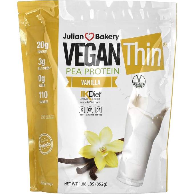 Julian Bakery, Vegan Thin, Protéine de Pois, Vanille, 1,88 lbs (852 g)