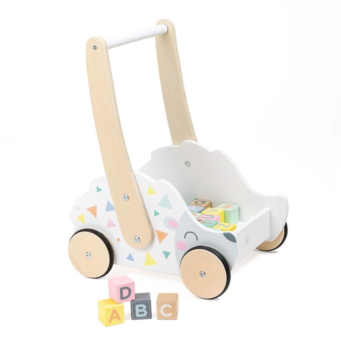 EUREKAKIDS - Houten loopwagen met speelblokjes - Van 18 maanden tot 3 jaar