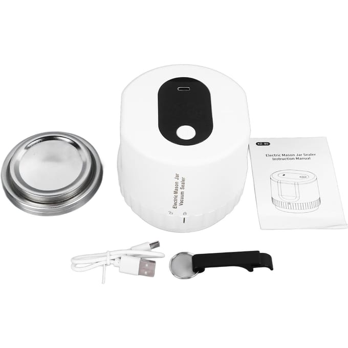 Kit Scelleuse Sous Vide Électrique pour Bocaux Machine Automatique Rechargeable par USB pour Sceller Sous Vide les Bocaux de Conserve avec white