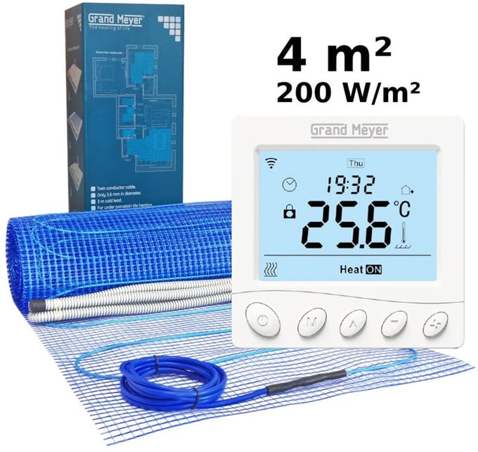 Elektrische vloerverwarmingsset 4 m², 200 W/m² + W350 Wi-Fi programmeerbare thermostaat