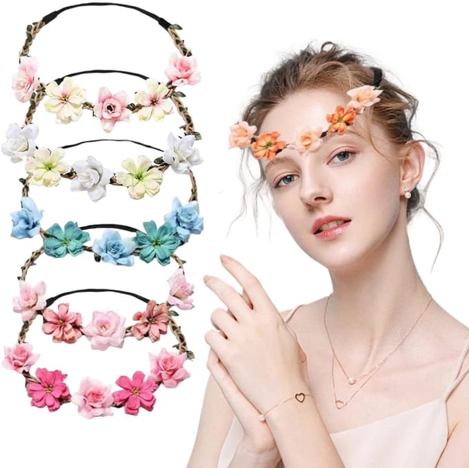 Dailygoods- Bloemenkroon 6 Stuks - Verstelbare Hoofdband