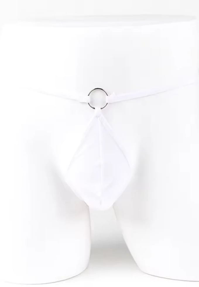 Heren string tanga wit met ringdetail - Elastische polyester string voor dagelijks gebruik - Comfortabele pasvorm in maat XS tot 4XL