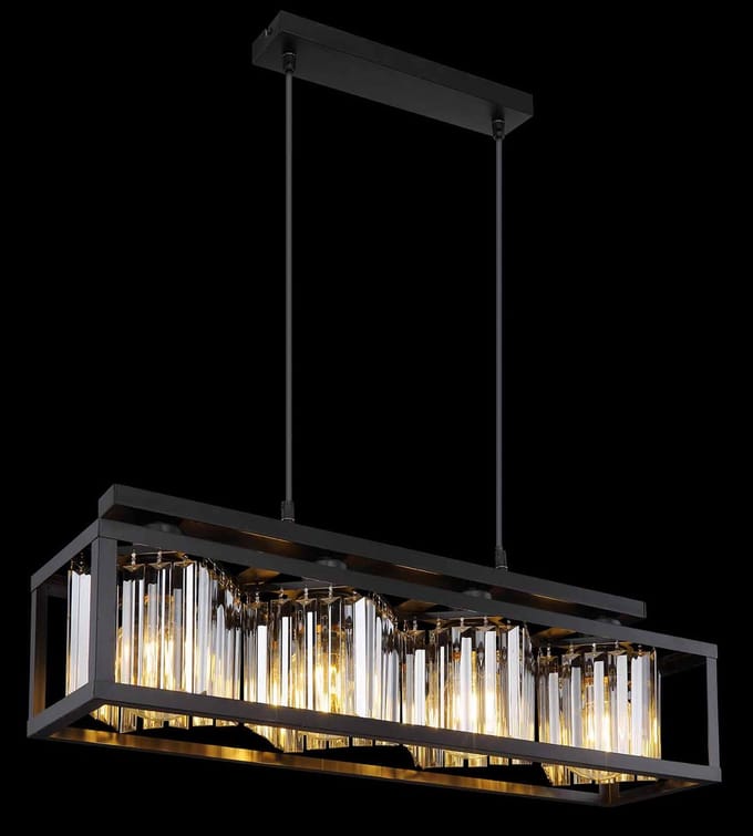 Globo - hanglamp - Mathilde - zwart - glas metaal smoke glas - grote eettafellamp - E27 - 15697-4H