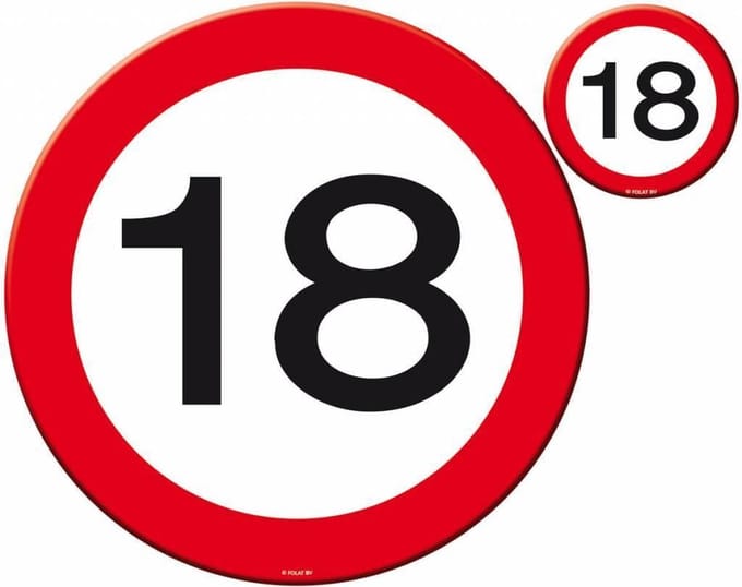 Placemats en Onderzetters 18 Jaar Verkeersbord 4 stuks