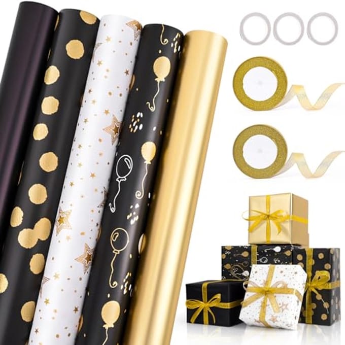 Cadeaupapierset - 5 rollen cadeaupapier 3 m x 43 cm