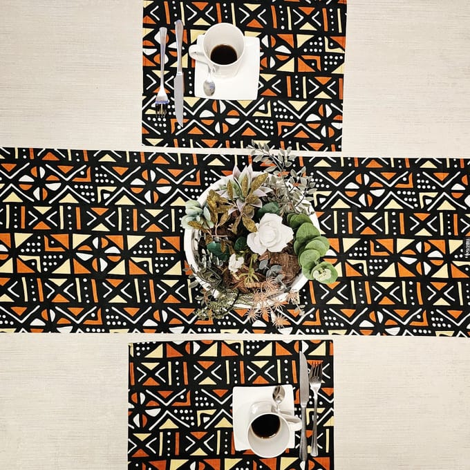 Tafelloper 160x35cm met Set van 4 Placemats | Gemaakt van 100% Afrikaanse Print Stof