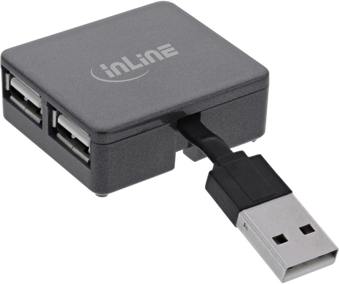 InLine® USB 2.0 4-poorts hub, USB-A male naar 4x USB-A female, kabel 4cm