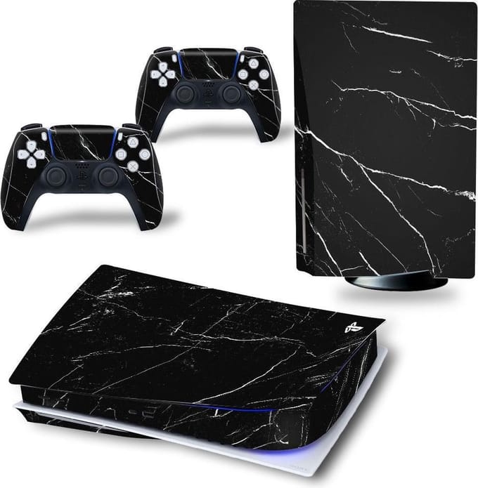 PS5 skin Zwart Marmer - PS5 Disk | Geschikt voor Playstation 5 sticker | 1 console en 2 controller stickers