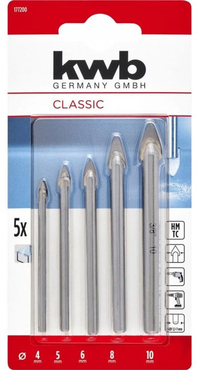 Glasborenset 4-10mm 5dlg KWB