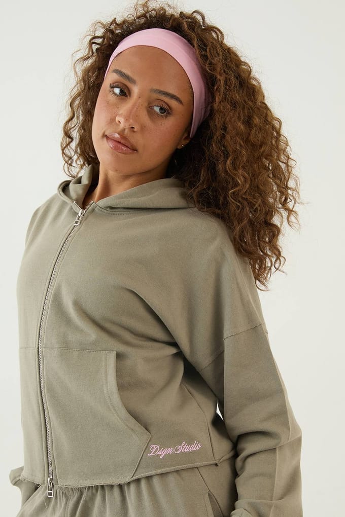 Dames Dsgn Studio Lichtgewicht Hoodie Met Ritssluiting | Gewassen Kaki | Maat: Medium