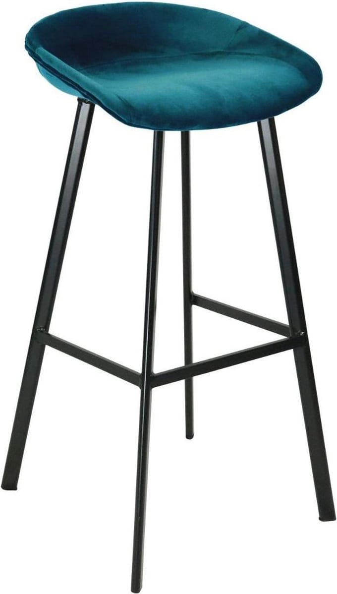 KICK® FINN Barkruk Blauw – Zithoogte 80 cm – Velvet – Stalen Frame