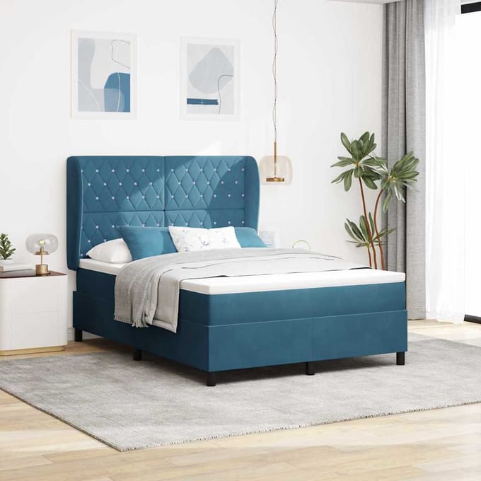 vidaXL - Boxspring - bed - met - hoofdeinde - Donkerblauw - 190 - x - 140 - cm - Fluweel