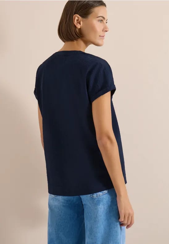 Blouse met overhangende schouders in seersucker kwaliteit