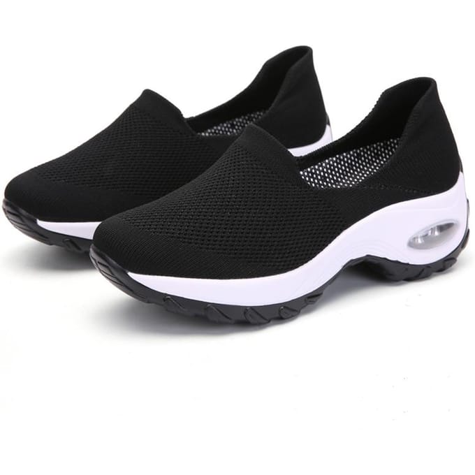 Dames Chunky Sneakers Platform Wandelschoenen Mode Gebreide Casual Loafers 35 black