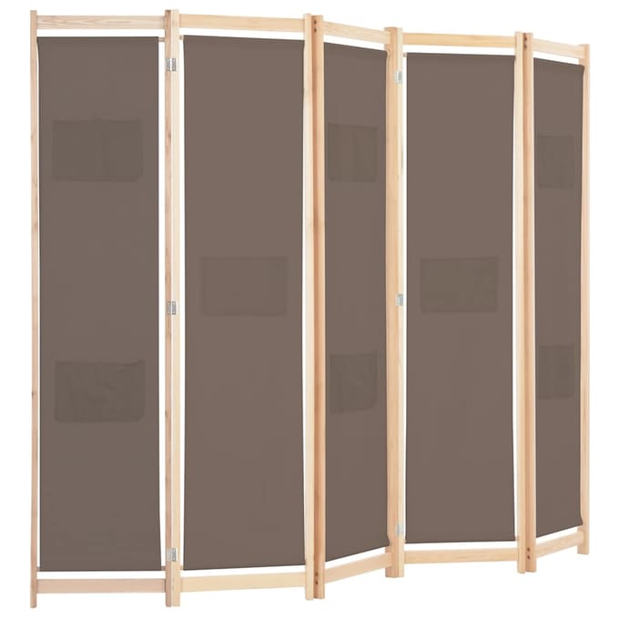 vidaXL - Kamerscherm - met - 5 - panelen - 200x170x4 - cm - stof - bruin